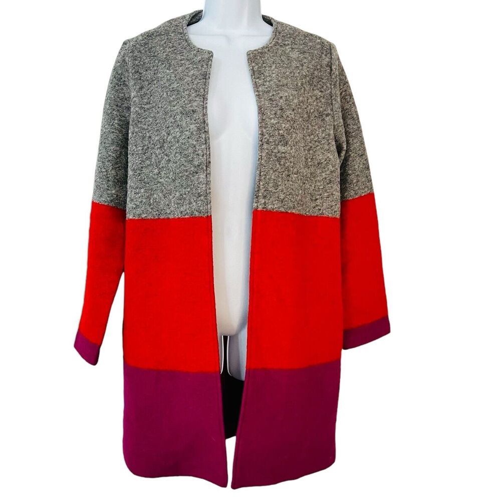 Max Studio Color Block Cardigan Wool Blend Women Sz S Pockets Colorful Bright